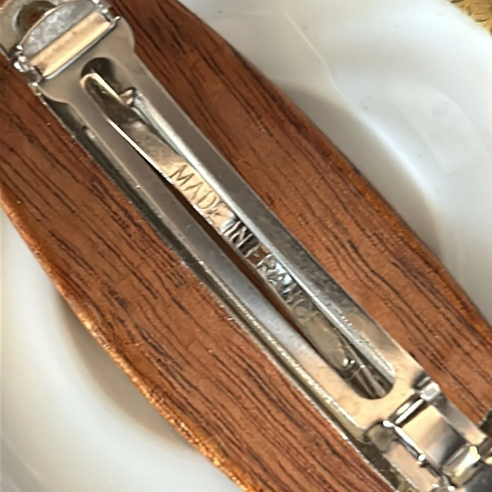 Vintage Inlaid Wood Hair Barrette